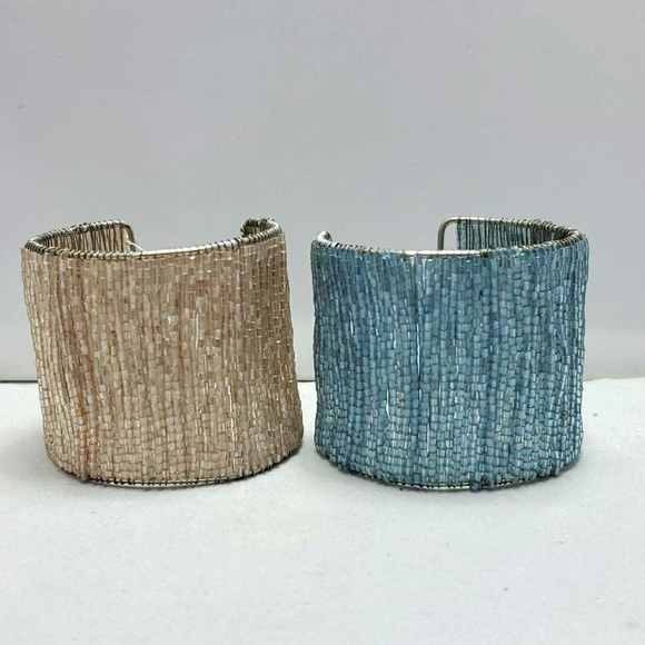 2 Macy's opened cuff bracelet peach  and blue - Picture 1 of 4